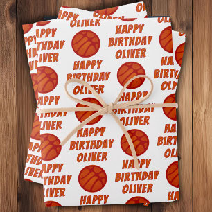Basketball Ball Pattern Sports Happy Birthday Wrapping Paper Sheet