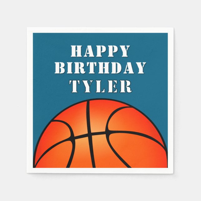 Basketball Ball Photo Happy Birthday Party Napkin (Front)