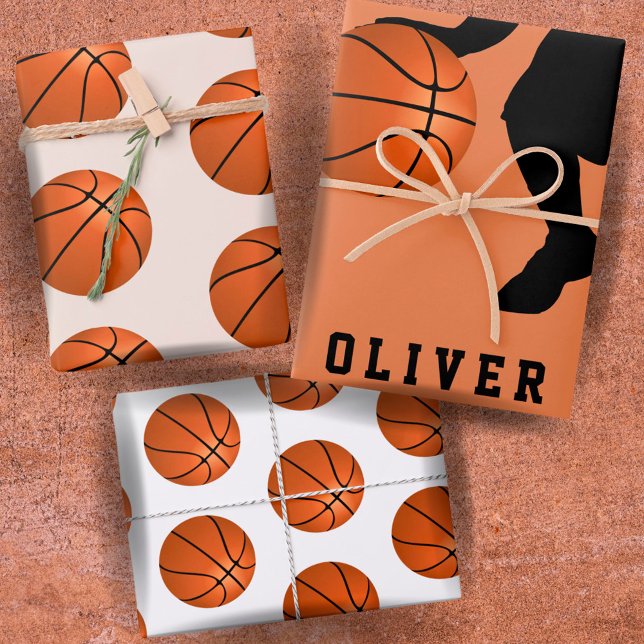 Basketball Ball Player Kids Name Birthday Wrapping Paper Sheet (Creator Uploaded)