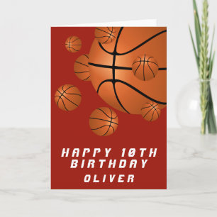 Basketball Ball Red Kids Boy Happy Birthday Card