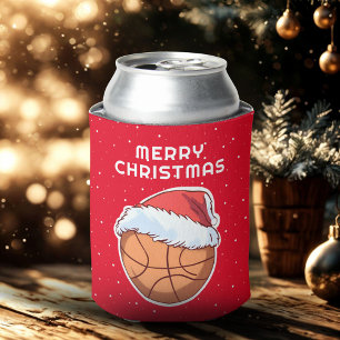 Basketball Ball Red Santa Hat Merry Christmas  Can Cooler