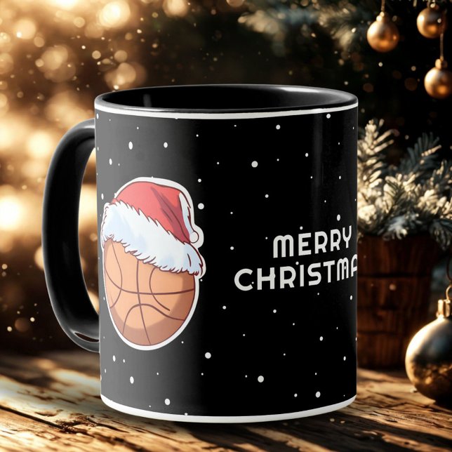 Basketball Ball Red Santa Hat Merry Christmas  Mug (Creator Uploaded)