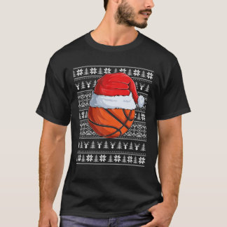 Basketball Ball Santa Hat Christmas Funny Ball San T-Shirt