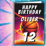 Basketball Ball Sports Happy Birthday  Card<br><div class="desc">Basketball Ball Hoop it up Sports Happy Birthday Card. This modern design has the text "Happy birthday", a custom name, age and a basketball ball on a vivid and vibrant background. The basketball theme makes it perfect for a basketball fan's birthday. Personalise with your name, age and birthday wishes inside...</div>