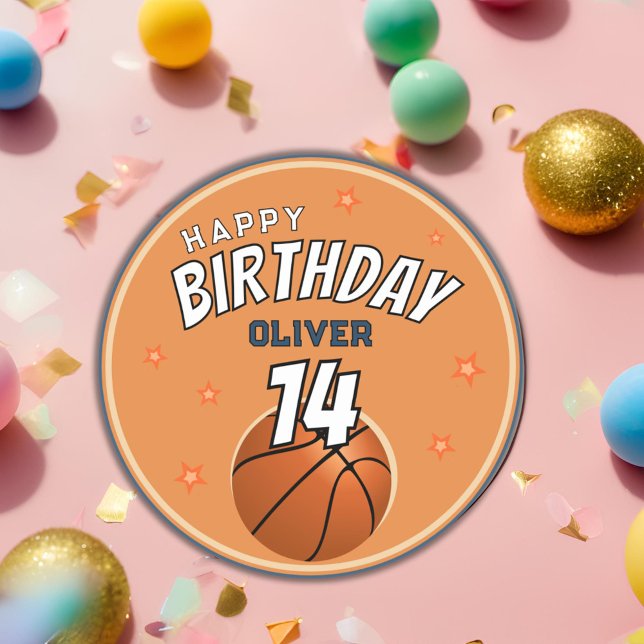 Basketball Ball Sports Happy Birthday  Classic Round Sticker (Creator Uploaded)