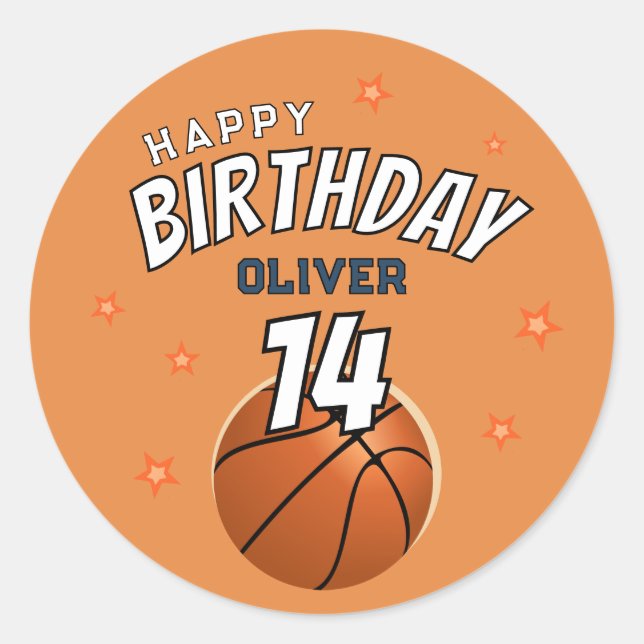Basketball Ball Sports Happy Birthday  Classic Round Sticker (Front)