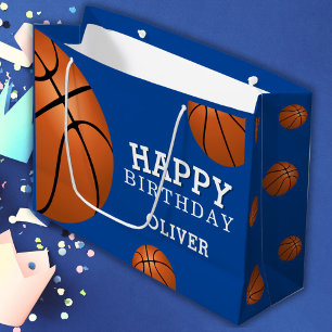 Basketball Ball Sports Happy Birthday Custom Name Large Gift Bag