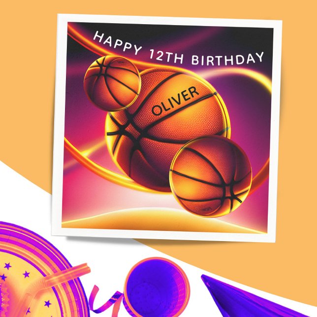Basketball Ball Sports Happy Birthday Party  Napkin (Creator Uploaded)