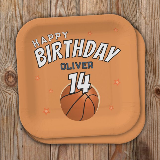 Basketball Ball Sports Happy Birthday Party Paper Plate (Creator Uploaded)
