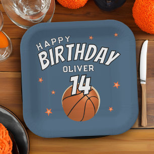 Basketball Ball Sports Happy Birthday Party Paper Plate
