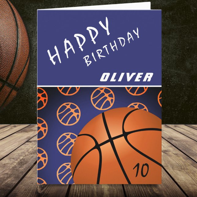 Basketball Ball Sports Modern Happy Birthday Kid Card (Creator Uploaded)