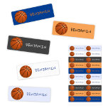 Basketball Ball Sports Name<br><div class="desc">Modern Sports Basketball Kids' Labels with Name // Cute and colourful kids labels with a name - a great way to personalise children`s notebooks, toys, shoes, backpacks, clothes and everything else that leave the house. This simple and cute design features a basketball on background in different colours - blue, black,...</div>