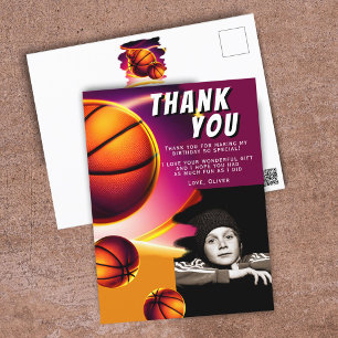 Basketball Ball Sports Photo Birthday Thank You Postcard