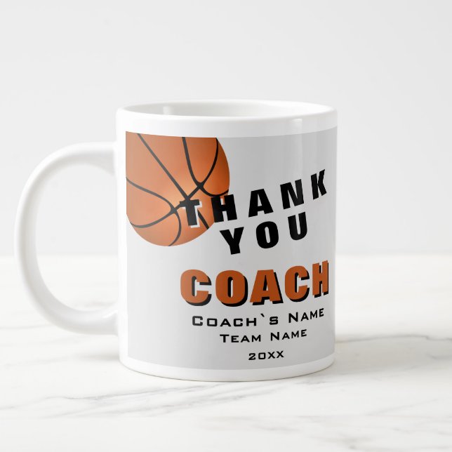Basketball Ball Thank you Coach  Large Coffee Mug (Left)