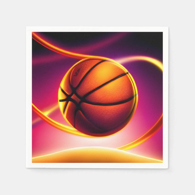 Basketball Ball Vivid Sports Happy Birthday Party Napkin (Front)