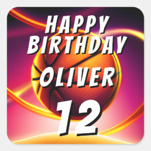 Basketball Ball Vivid Sports Happy Birthday Square Sticker
