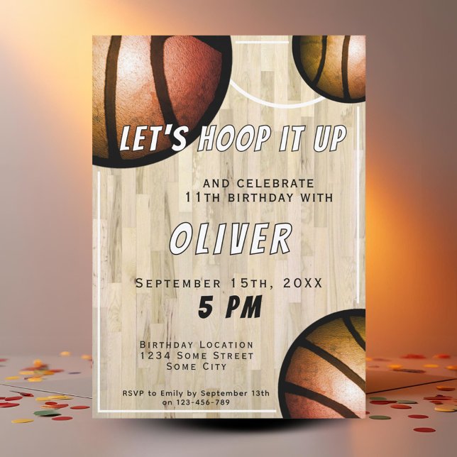 Basketball Ball Wood Floor Sports Kids Birthday  Invitation (Creator Uploaded)