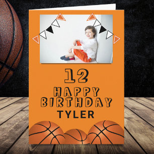 Basketball Balls Flags Kids Photo Birthday Card