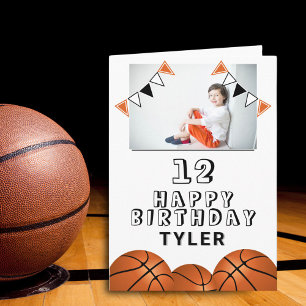 Basketball Balls Flags Kids Photo Birthday Card