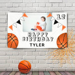 Basketball Balls Flags Kids Photo Birthday Party Banner<br><div class="desc">Basketball Balls Flags Kids Photo Birthday Party Banner. The design has two basketballs and birthday party bunting flags in orange, black and white colours. Add your photo and personalise it with your name, age and text and make your own birthday party banner. Great for boys and girls who love basketball....</div>