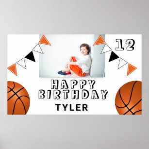 Basketball Balls Flags Kids Photo Birthday Party Poster
