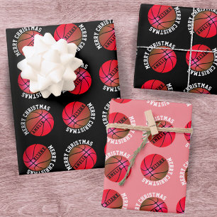 Basketball Balls Kids Name Pink Sports Christmas Wrapping Paper Sheet