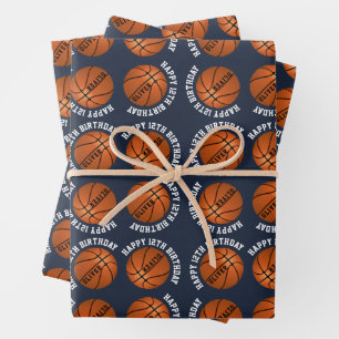 Basketball Balls Kids Name Sports Happy Birthday  Wrapping Paper Sheet