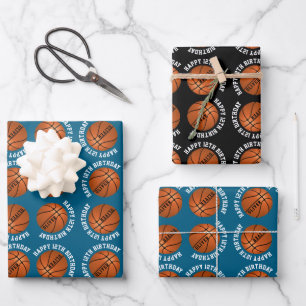 Basketball Balls Kids Name Sports Happy Birthday  Wrapping Paper Sheet