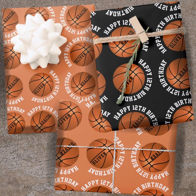 Basketball Balls Kids Name Sports Happy Birthday  Wrapping Paper Sheet (Creator Uploaded)