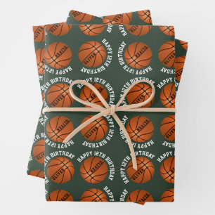 Basketball Balls Kids Name Sports Happy Birthday  Wrapping Paper Sheet