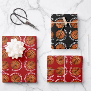 Basketball Balls Kids Name Sports Happy Birthday  Wrapping Paper Sheet