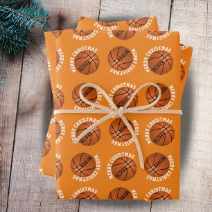 Basketball Balls Kids Name Sports Merry Christmas Wrapping Paper Sheet