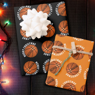 Basketball Balls Kids Name Sports Merry Christmas Wrapping Paper Sheet
