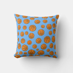 Basketball Balls Pattern on Blue Background Cushion