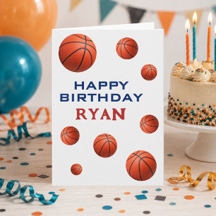 Basketball Balls Personalised Happy Birthday Kids  Card