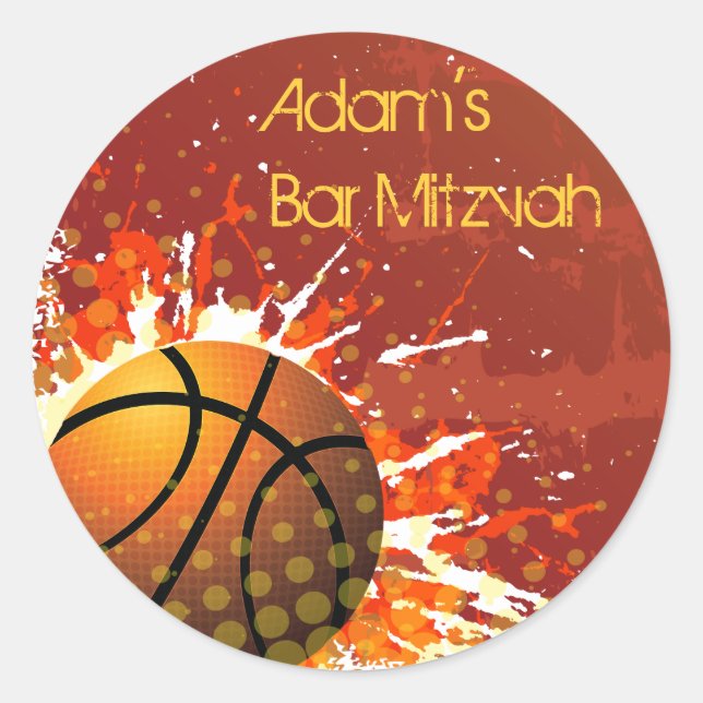 Basketball Bar Mitzvah Invitation Sticker Seal (Front)