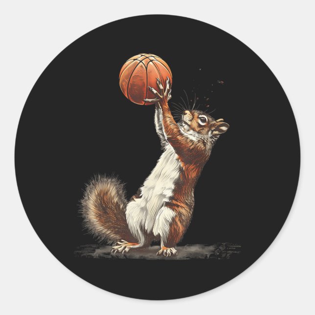 Basketball Bball Player Squirrel Artwork Basketbal Classic Round Sticker (Front)