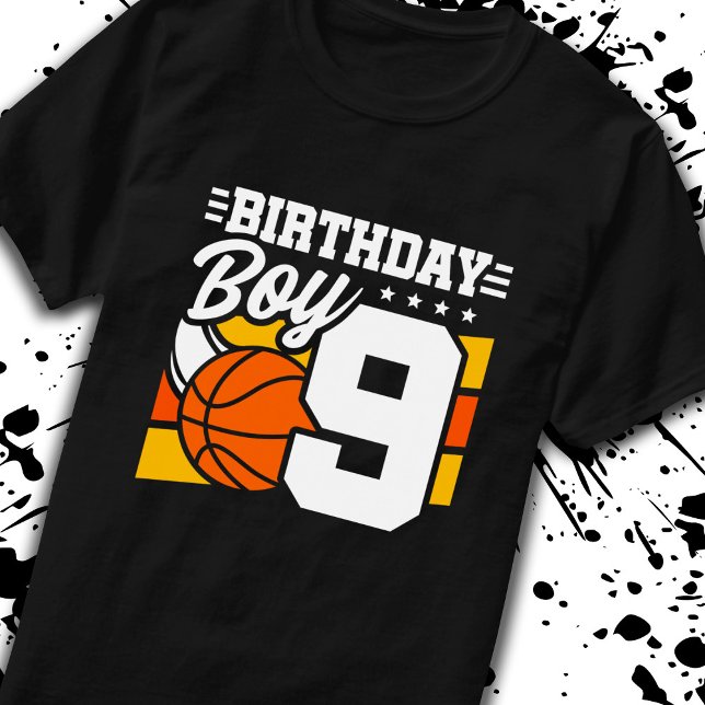 Basketball Birthday 9 Year Old Boy 9th Birthday T-Shirt (Creator Uploaded)