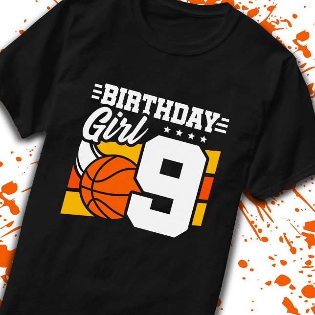 Basketball Birthday 9 Year Old Girl 9th Birthday T-Shirt (Creator Uploaded)