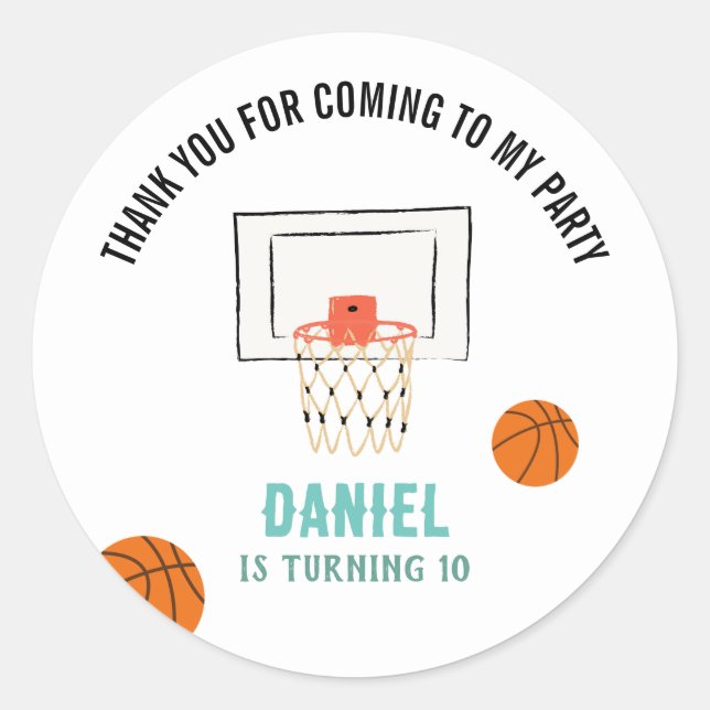 Basketball Birthday Classic Round Sticker (Front)