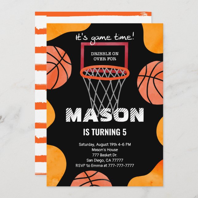 basketball Birthday Invitation (Front/Back)