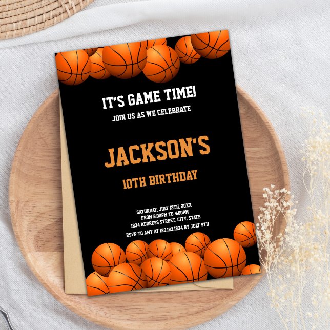 Basketball Birthday Invitation (Orange Balls with black background Basketball Invitation)