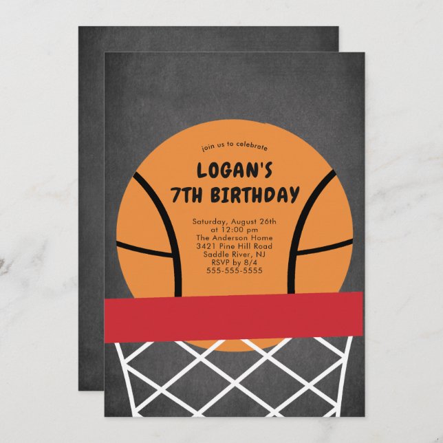 Basketball Birthday Invitation (Front/Back)