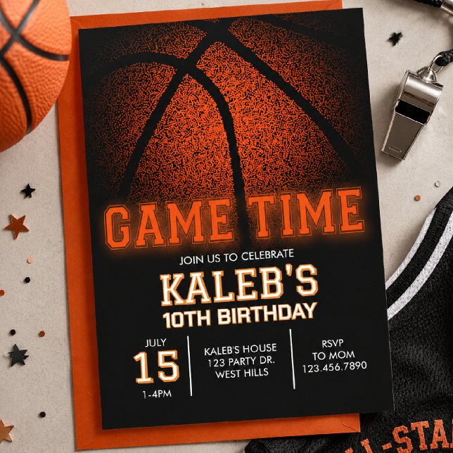 Basketball Birthday Invitation Game Time Orange (Creator Uploaded)
