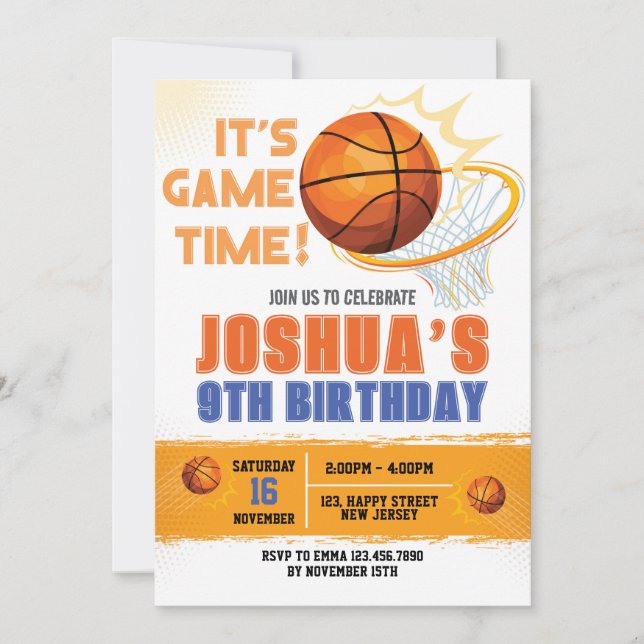 Basketball Birthday Invitation. Sport Invite (Front)
