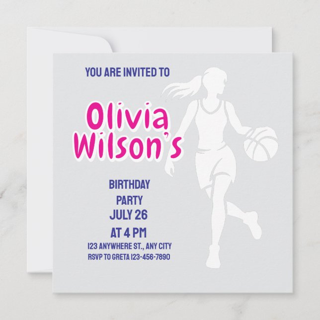 Basketball Birthday Party, Basketball Player   Inv Invitation (Front)