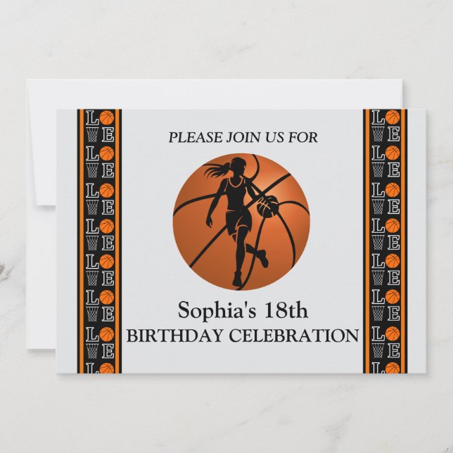 Basketball Birthday Party, Basketball Player  Invi Invitation (Front)
