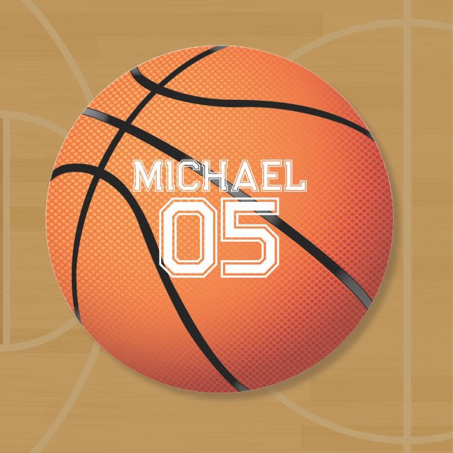 Basketball Birthday Party Classic Round Sticker (Basketball Sticker)