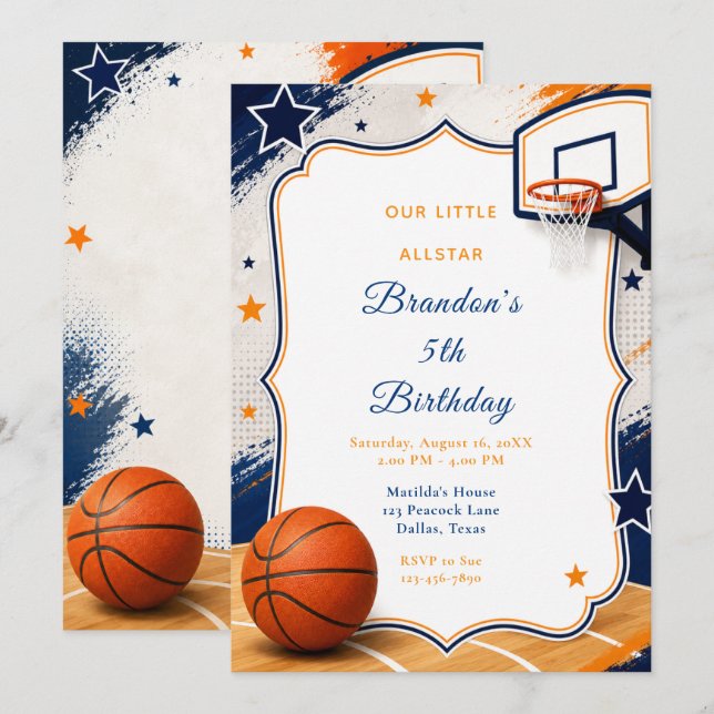 Basketball Birthday Party Invitation (Front/Back)