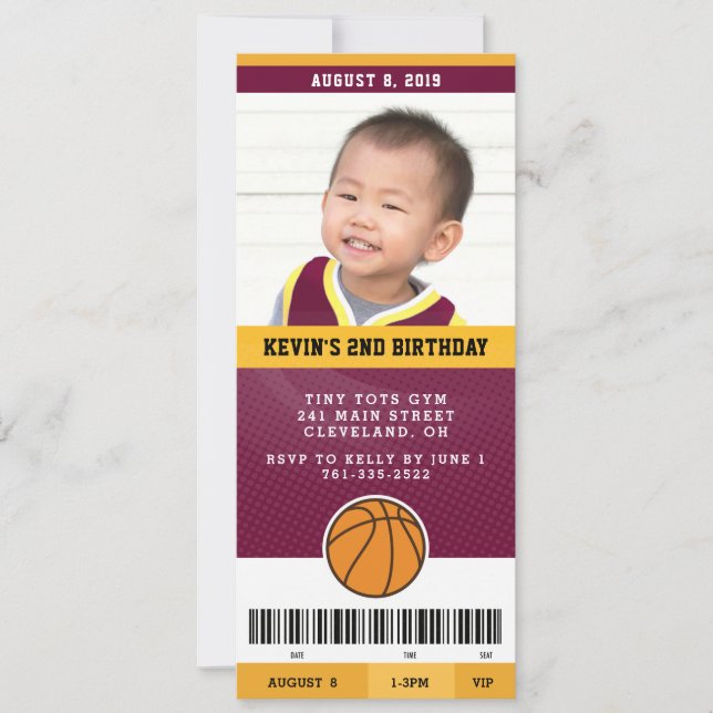 Basketball Birthday Party Invite (Maroon & Gold) (Front)